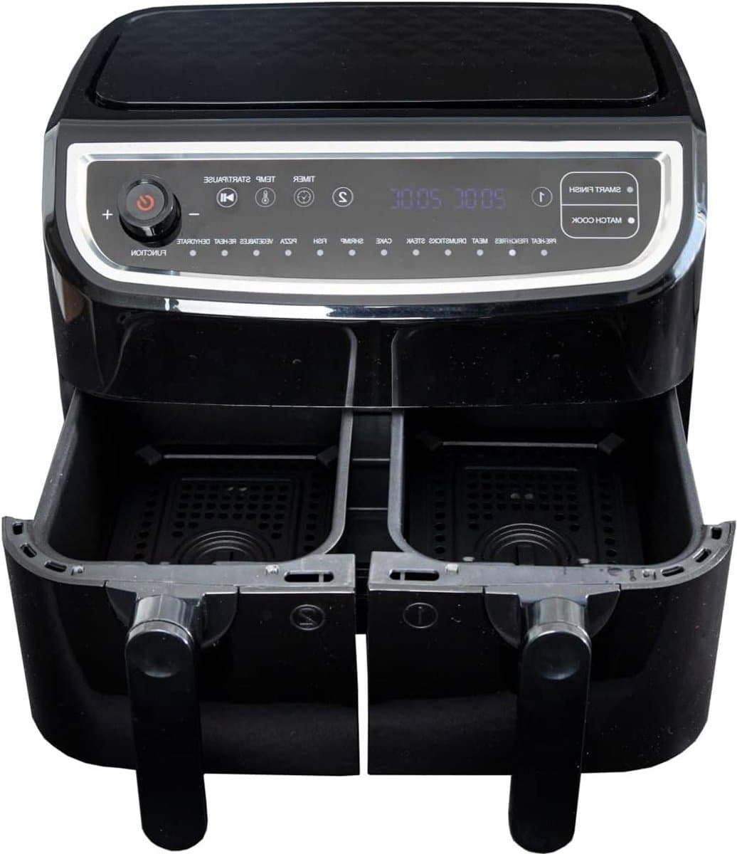 Dubbele Airfryer - Heteluchtfriteuse Dubbele Frituurpan - Gezond Frituren - Twee Aparte Lades - 9 Liter - Zilver — afbeelding 1