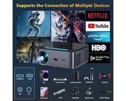 Xiwbsy - 8G Manual Focus1 - Beamer - Projector Beamer - Mini Meamer - 4k - Full HD 1080P - 1920x1080dpi - Automatische focus - met WiFi - 25000Lumens - 108W - Zwart