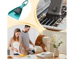 Kleine Stoffer Blik - Bureau Bezem - Snel Opruimen - Ergonomisch Handvat - 11x23.5 cm - Groen