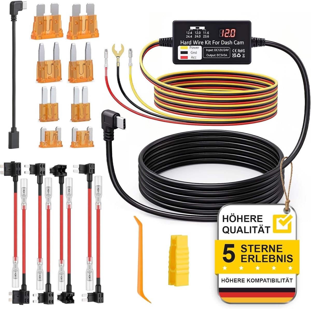 Dashcam Hardwire Kit - USB-C - 24-uurs Parkeermodus - Laagspanningsbeveiliging - Voor Alle Voertuigen — afbeelding 1