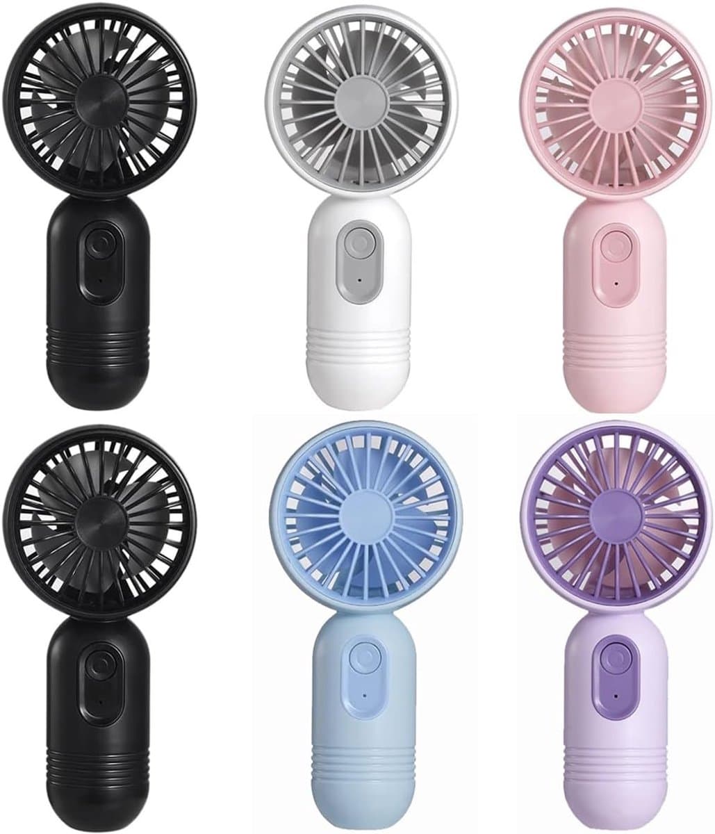 Mini draagbare ventilatoren, set van 6, schattige handventilatoren, op batterijen, lichtgewicht en draagbaar, 3 windsnelheden, USB oplaadbaar, wimperventilator, unisex, geschikt voor kantoor, buiten, reizen en kamperen. — afbeelding 1