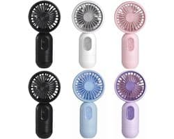 Mini draagbare ventilatoren, set van 6, schattige handventilatoren, op batterijen, lichtgewicht en draagbaar, 3 windsnelheden, USB oplaadbaar, wimperventilator, unisex, geschikt voor kantoor, buiten, reizen en kamperen.