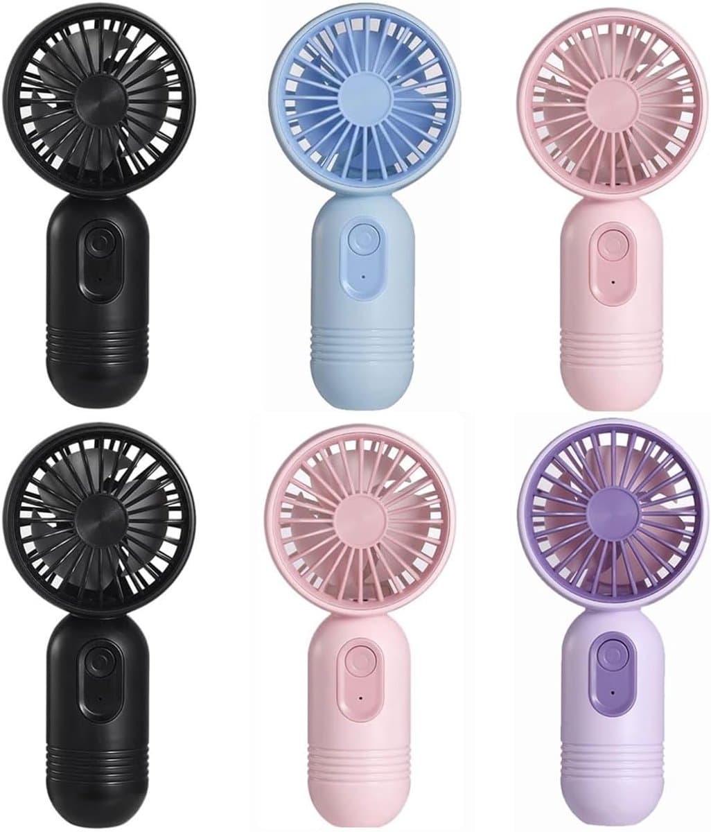 Mini draagbare ventilatoren, set van 6, schattige handventilatoren, op batterijen, lichtgewicht en draagbaar, 3 windsnelheden, USB oplaadbaar, wimperventilator, unisex, geschikt voor kantoor, buiten, reizen en kamperen. — afbeelding 1