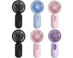 Mini draagbare ventilatoren, set van 6, schattige handventilatoren, op batterijen, lichtgewicht en draagbaar, 3 windsnelheden, USB oplaadbaar, wimperventilator, unisex, geschikt voor kantoor, buiten, reizen en kamperen.