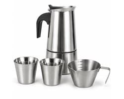 My Green Deal RVS Percolator Set 600 ml – Inductie – 2 Espressokopjes 80 ml – Espresso Schenkkan 100 ml – 4-delige Koffieset