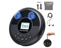 Bluetooth-cd-speler – Draagbare mp3-speler – Hoge geluidskwaliteit – Bluetooth-functionaliteit – Inclusief oordopjes, USB-kabel en draagtas – Lichtgewicht en draagbaar – Grijs