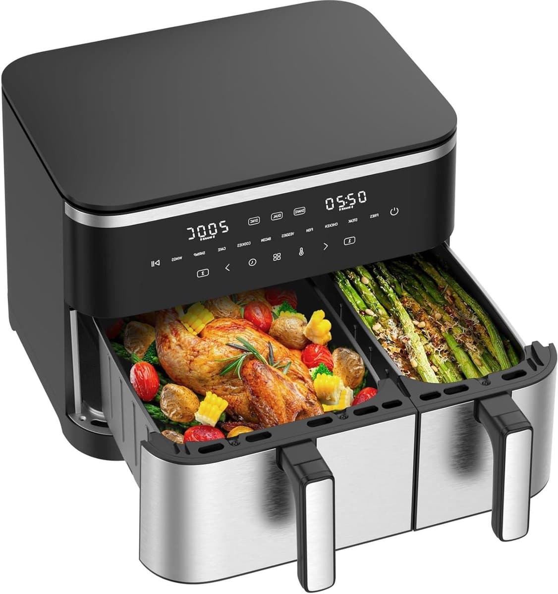 Hete Lucht Friteuse - Dubbele Mand - Gezond Koken - Sync Finish Dual Cook - 11 Liter XXL - Zwart — afbeelding 1