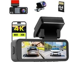 SnelShoppen - 4K Dashcam Auto met Wifi GPS, Dual Camera 4K + 1080P, 3,16 inch IPS Scherm, Nachtzicht, G-sensor, 64 GB SD-kaart, App Besturing