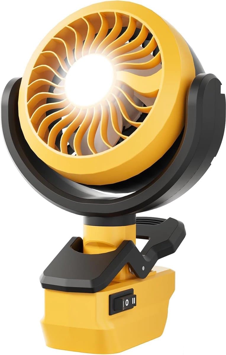 Accu Ventilator met LED Verlichting – Geschikt voor 18V Accu – Draadloos – USB-C – 3 Snelheden – Timer – Afstandsbediening — afbeelding 1