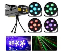 BeamZ huisfeest partyset - Met 4 discolampen en RGB laser - Ideaal voor kinderfeestjes - Pakket S