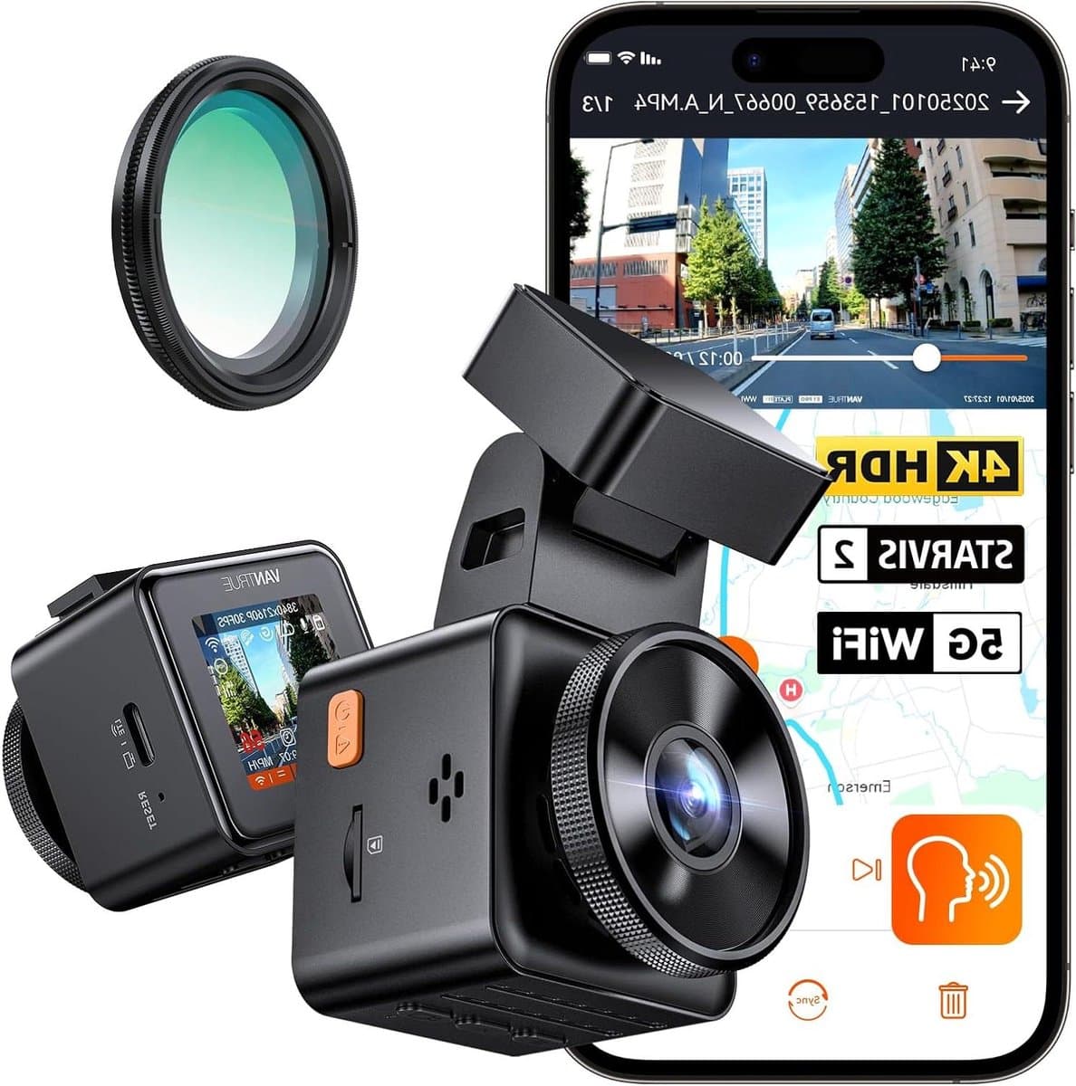 Mini Dash Cam - Autocamera Rijcamera - Verkeersincidenten Vastleggen - 4K HDR Nachtzicht - 154'' Scherm - Zwart — afbeelding 1