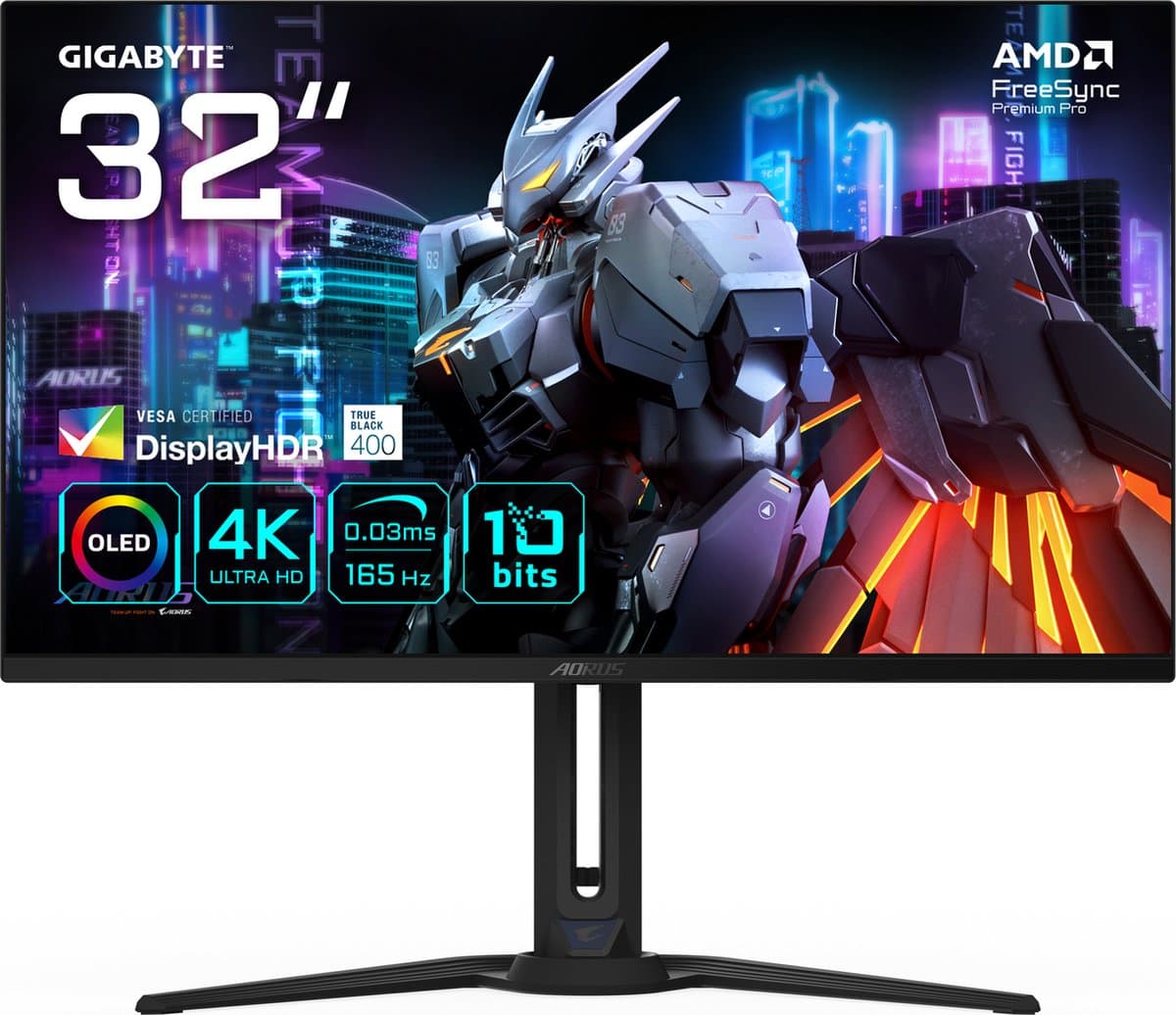 GIGABYTE AORUS FO32U - QD-OLED Monitor - 31.5'' - OLED - 3840x2160 (4K) - 165 Hz - 0.03 ms - 250 cd/m² - 1500000:1 - FreeSync Premium Pro - zwart — afbeelding 1