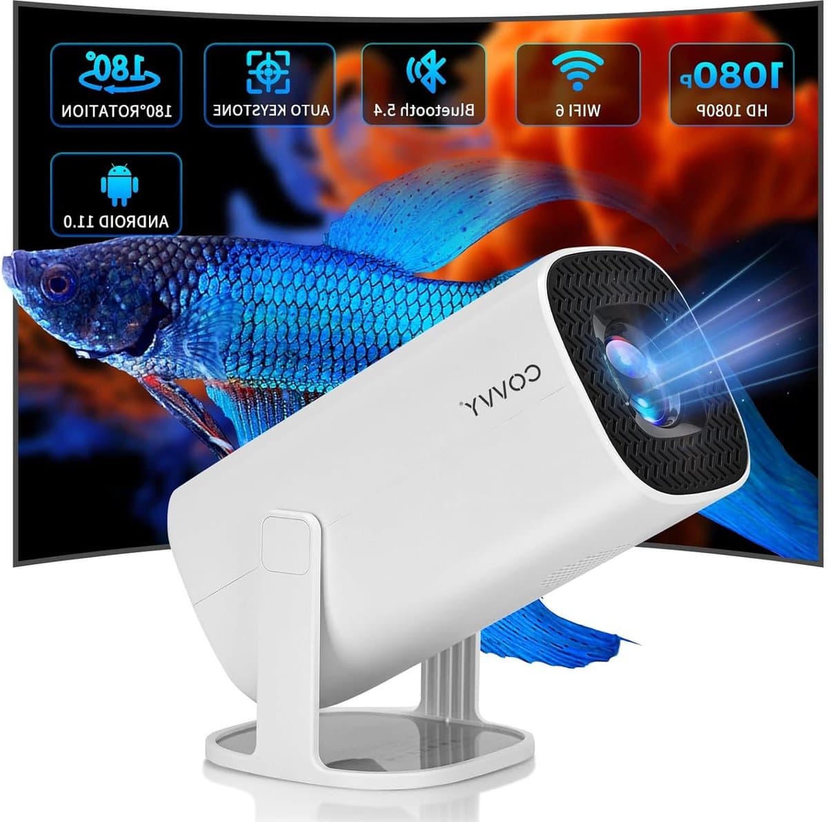 Draagbare mini-projector met wifi 6BT 5.4 en Android 11.0 - automatische keystone-correctie - 180 graden draaibare Smart Home Cinema projector - telefoon/tv-stick/laptop. Beamer — afbeelding 1