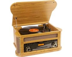 Retro platenspeler Bluetooth - Fenton Memphis - Met FM en DAB radio - Cassette speler - Lichtbruin