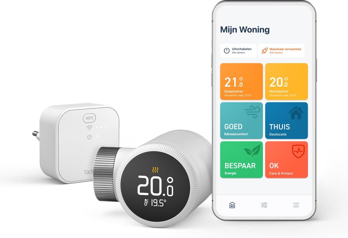 tado° Slimme Radiatorknop X - Starterskit - Slimme Thermostaatknop - incl. Matter Bridge - werkt met Google Home, Alexa & Apple Homekit - Draadloos — afbeelding 1