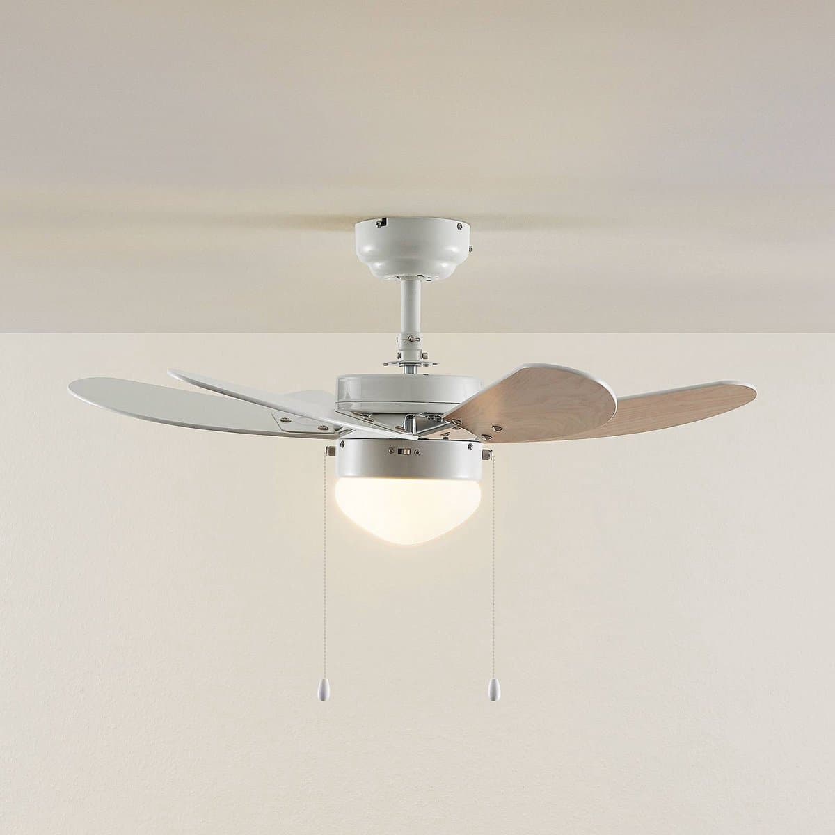 Lindby - Plafondventilatoren met verlichting - 1licht - Staal, MDF, glas - H: 36.5 cm - E14 - wit, beuken — afbeelding 1