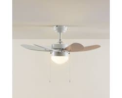 Lindby - Plafondventilatoren met verlichting - 1licht - Staal, MDF, glas - H: 36.5 cm - E14 - wit, beuken