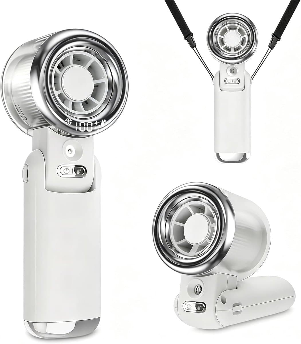 Draagbare Handmistingsventilator – Turbo Handventilator met Koelnevel – 5 Versnellingen Oplaadbaar – voor Reizen, Binnen, Buiten, Strand – Ivoorwit – 1 Stuk — afbeelding 1