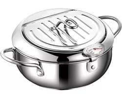 Huishoudelijke Friteuse - Kleine Frituurpan - Lekker Frituren - Ingebouwde Thermometer - 304 Roestvrij Staal - Zilverkleurig