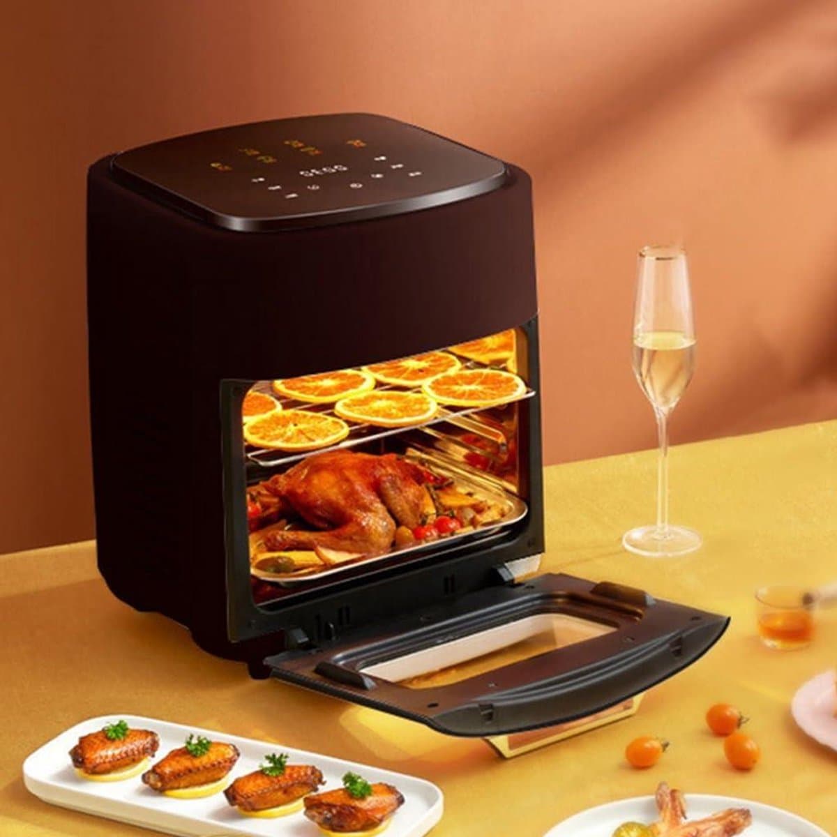 Heteluchtfriteuse Oven - Convectieoven Rotisserie - Gezond Koken - 15 Liter Capaciteit - 1300 Watt - Zwart — afbeelding 1