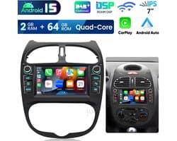 Hexinex Quad-Core autoradio Geschikt voor Peugeot 206 (2001-2016) - Draadloos CarPlay, Android Auto, multimediaspeler, Android 15, 2GB+64GB