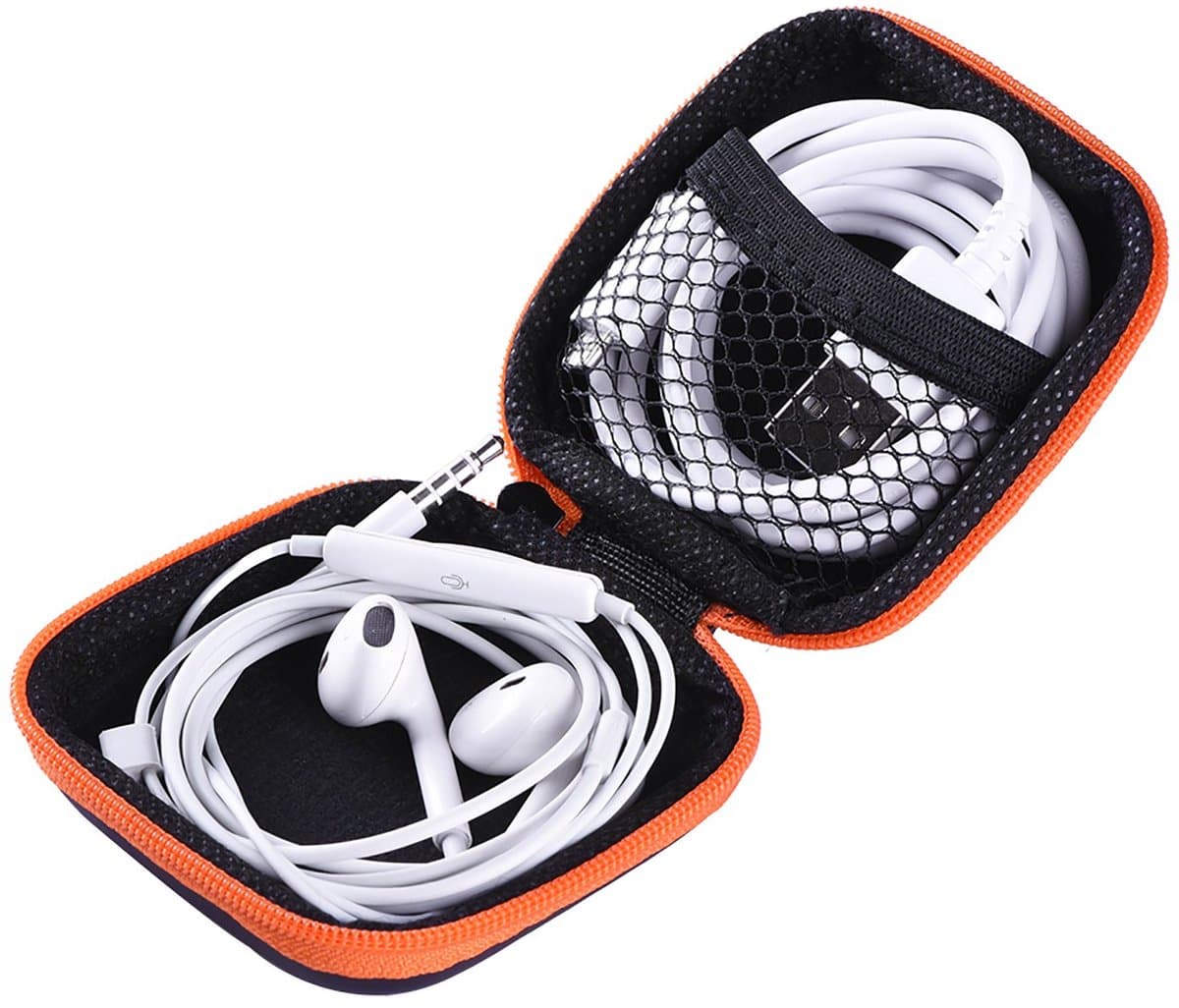 Oortjes hoesje - Opberg doosje - Kabeltasje - Etui oortjes - Oortjes opbergen - Opbergetui - Opbergdoosje - Hoes - Opbergcase - Reistasje - Hardcover - Zwart/oranje - Jonyx — afbeelding 1