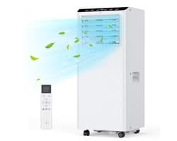 Mobiele airco 9000 BTU 5-in-1 – Koelen, ontvochtigen, ventileren – Stille nachtmodus – 24U timer – Tot 45 m² – Raamkit – Afstandsbediening