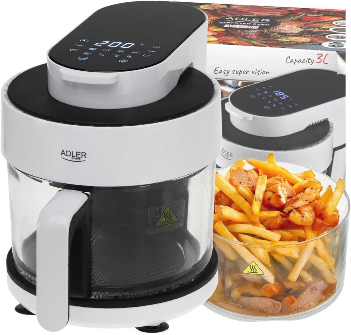 Airfryer Oven - Hete Lucht Oven - Gezond Koken - Glazen Kom - 3 Liter - Wit — afbeelding 1