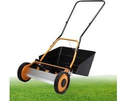 Handmatige grasmaaier - Duwmaaier gras - Gazon onderhoud - Met grasopvangbak - 40 cm maaibreedte - Oranje zwart