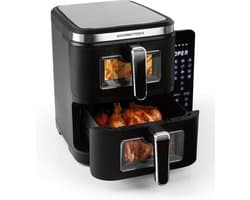 Heteluchtfriteuse Dubbele Kamer - Airfryer XXL - Twee Gerechten Tegelijk - Slank Design Kijkvensters - 10 Liter Volume - Zwart