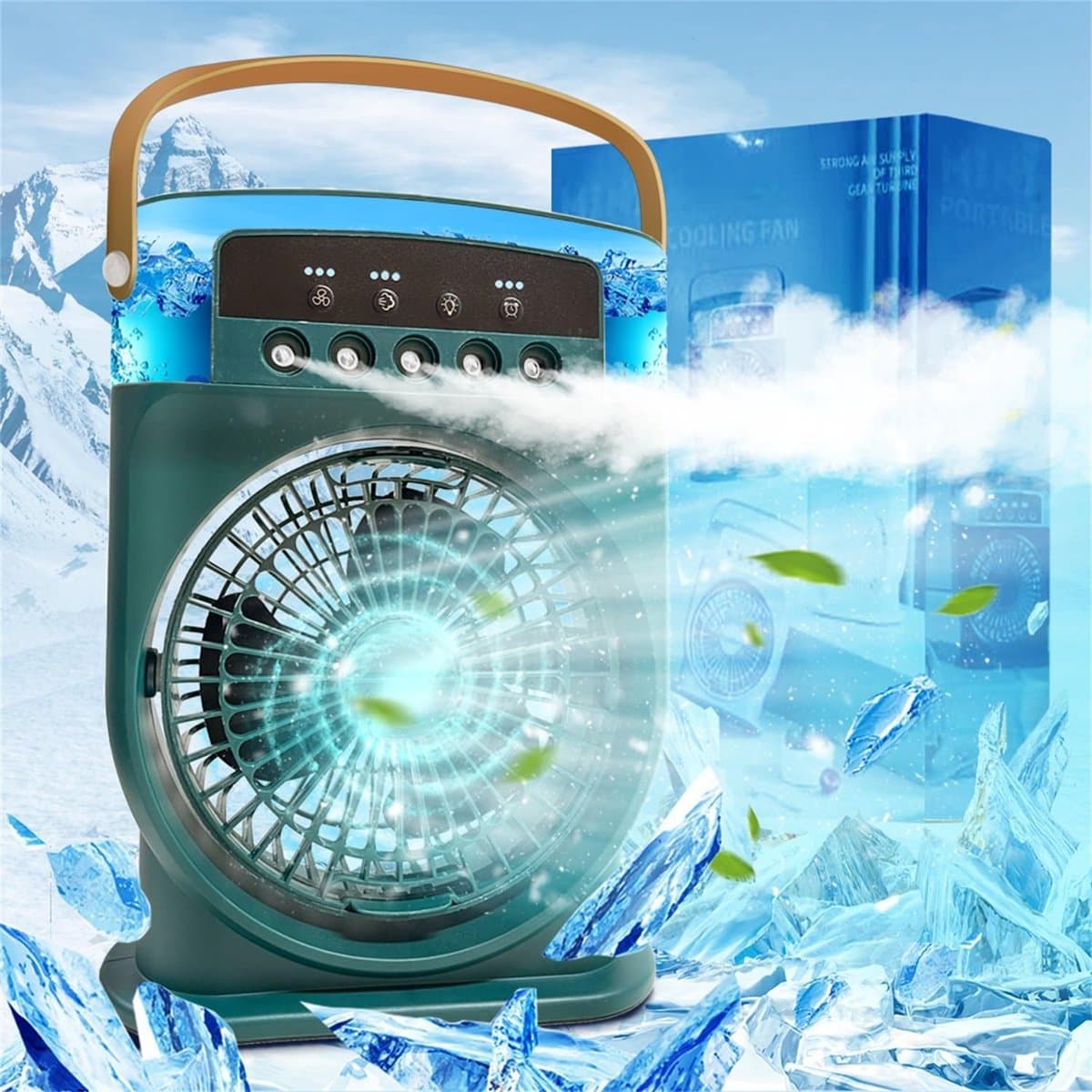 SnelShoppen - Draagbare Mini-Airconditioning 4-in-1, Stil Waterkoeler Ventilator, Oplaadbaar Luchtbevochtiger Type C met Timer voor Thuis, Camping, Tu — afbeelding 1
