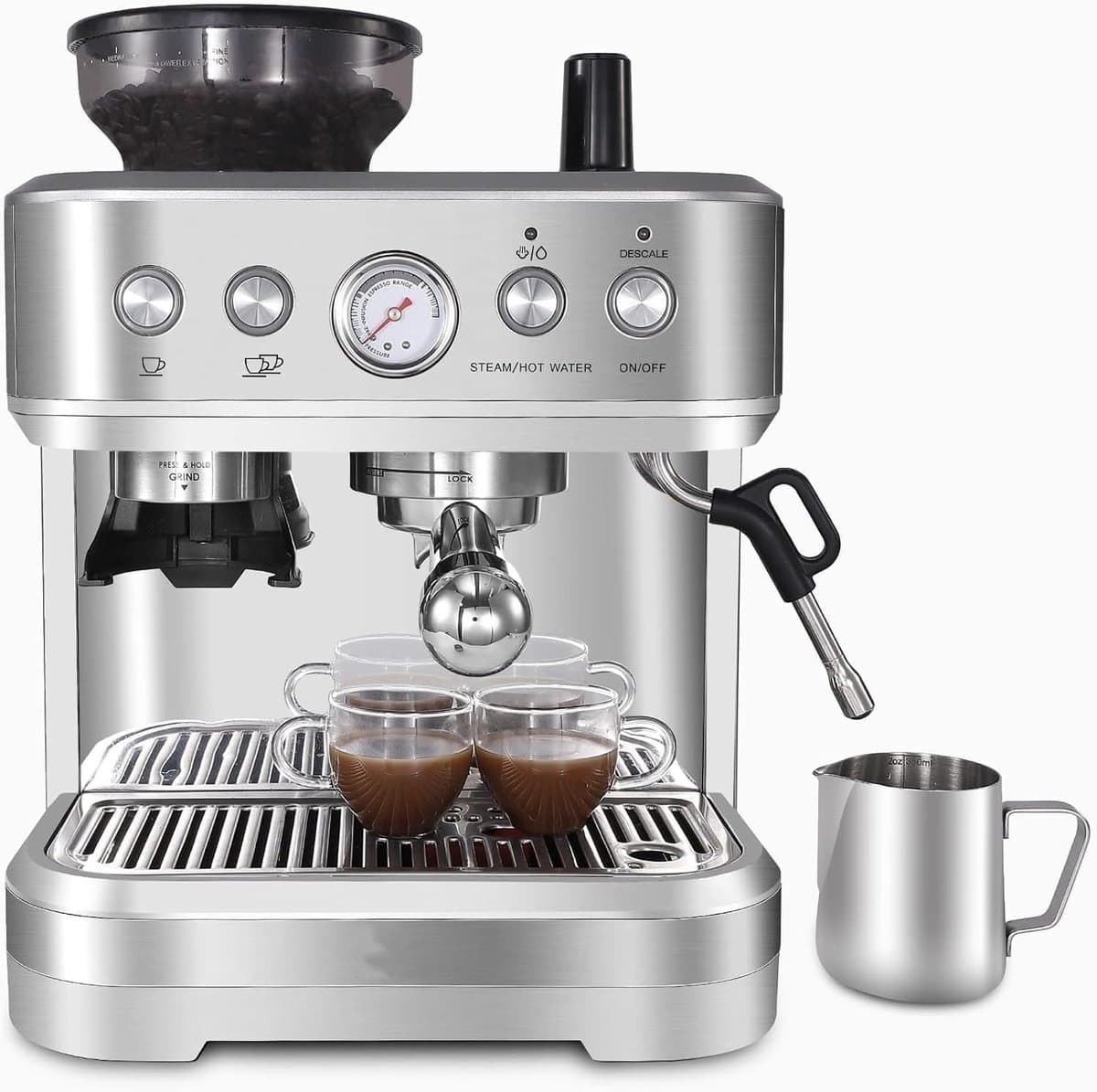 Pistonmachine met Bonenmaler en Melkopschuimer - Espressomachine RVS - 15 Bar - 2.3 Liter - Inclusief Barista Accessoires — afbeelding 1