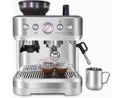 Pistonmachine met Bonenmaler en Melkopschuimer - Espressomachine RVS - 15 Bar - 2.3 Liter - Inclusief Barista Accessoires