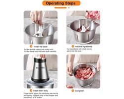 Elektrische Vleesmolen - 500W - Foodprocessor - Hakmolen - 2L RVS Keukenmachine - 2 Snelheden - voor Vlees - Noten en Groenten - Eenvoudig Schoon te Maken - Standaard