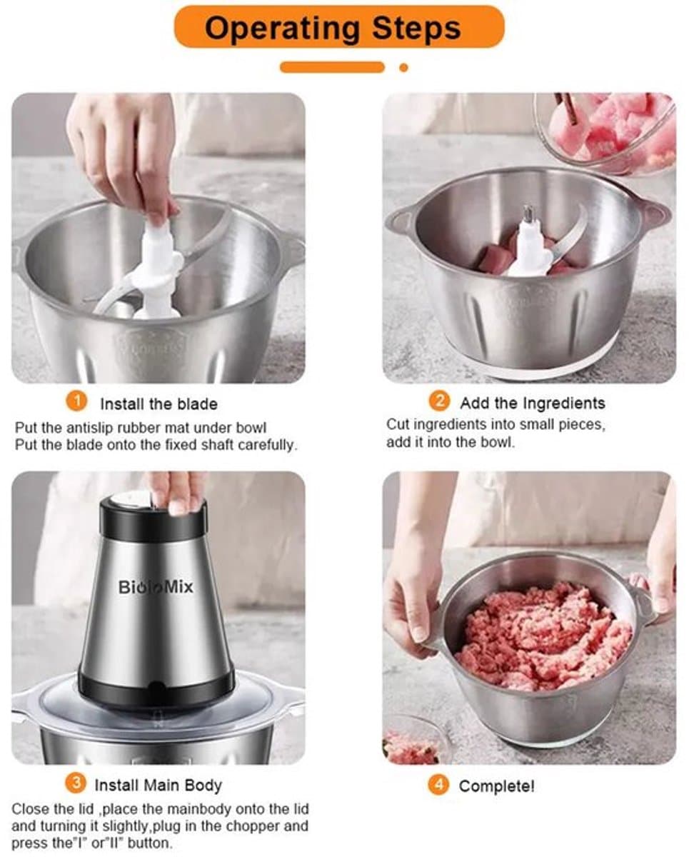 Elektrische Vleesmolen - 500W - Foodprocessor - Hakmolen - 2L RVS Keukenmachine - 2 Snelheden - voor Vlees - Noten en Groenten - Eenvoudig Schoon te Maken - Standaard — afbeelding 1