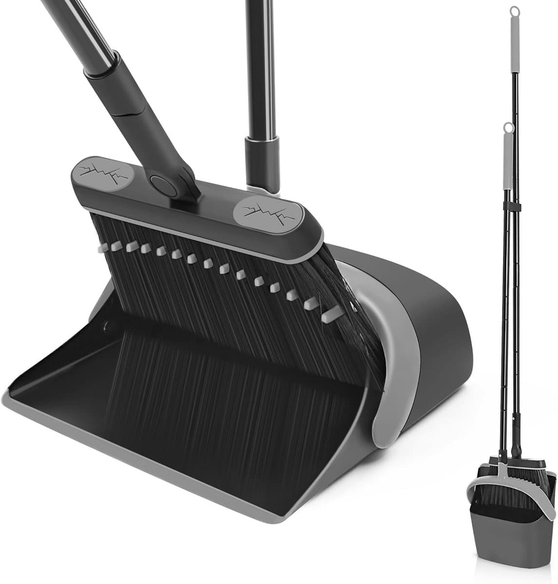 JEHONN Broom and Sweeper Set with Long Handle, 138 cm, 180° Rotatable, for Camping, Sweeping Broom for Awning, Home, Office, Lobby, Patio (Black & Grey) — afbeelding 1