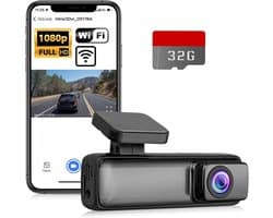 eSynic HD Dash Cam 1080P Wide Angle 160° WiFi Control, Dashcam Front Camera with 32GB SD Card Supports G-Sensor Night Vision, Car Recorder with Parking Mode for Car