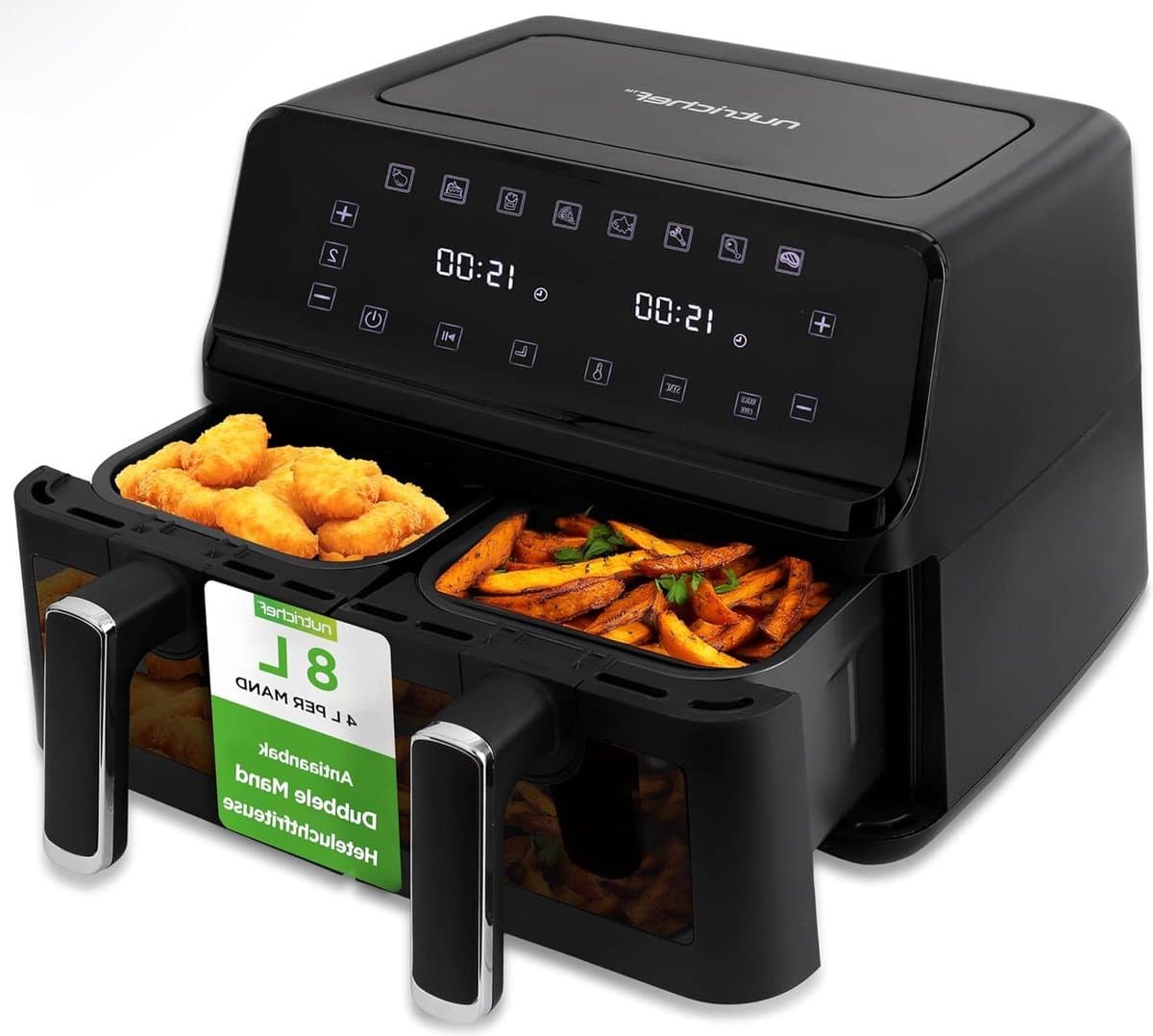 Dubbele Airfryer - Heteluchtfriteuse - Gezond Koken - Transparant Venster - 8.8 Liter - Zwart — afbeelding 1