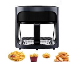 Heteluchtfriteuse - Olievrije Frituurpan - Gezinsmaaltijden Bereiden - Met Glazen Venster - 6 Liter - Zwart