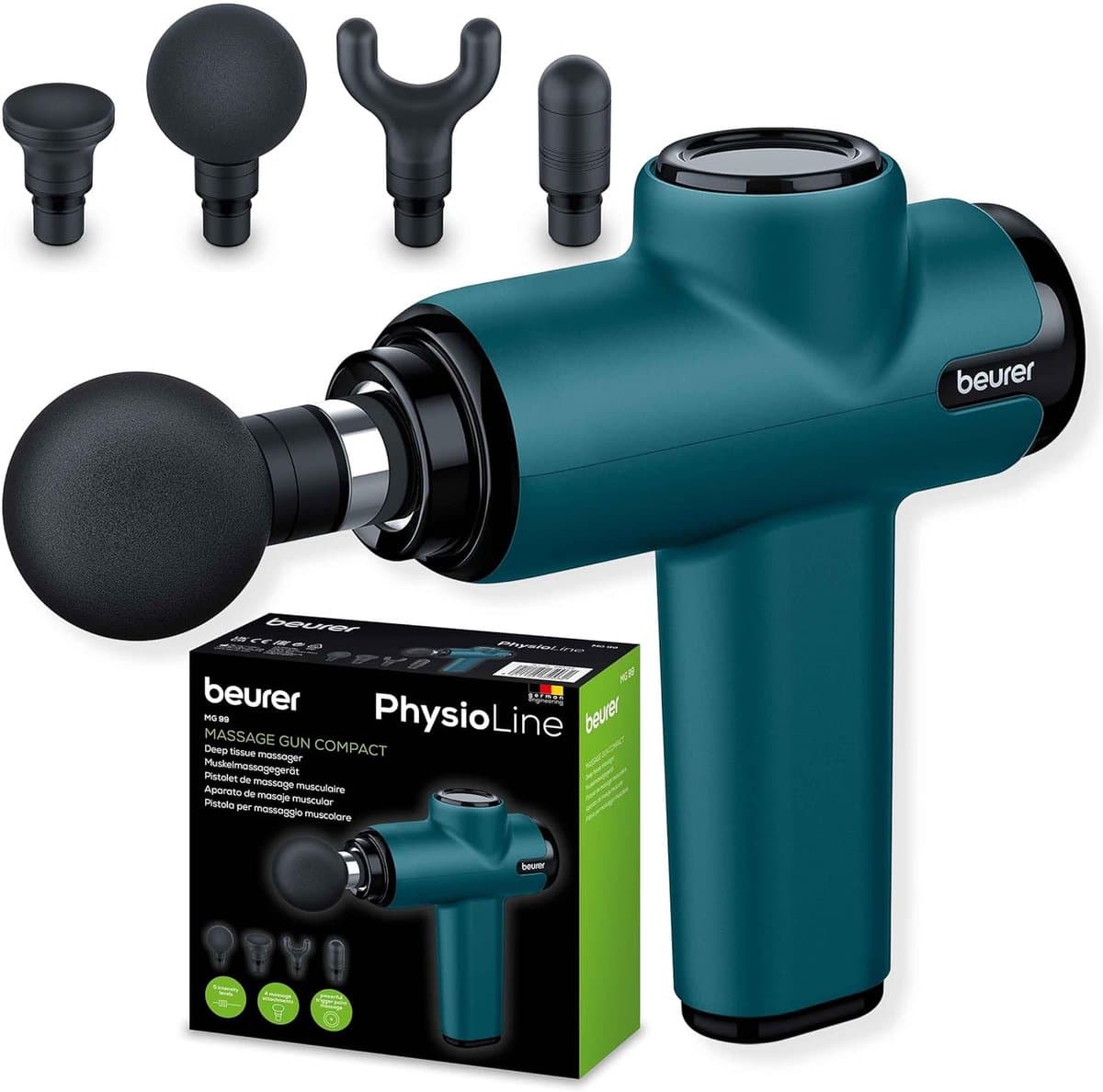 Compact massagepistool met 4 opzetstukken voor krachtige triggerpointmassage — afbeelding 1