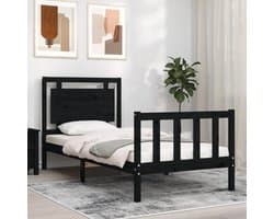 Bedframe 2FT6 Small Single Familiekbed, massief houten bed met hoofdeinde, zwart