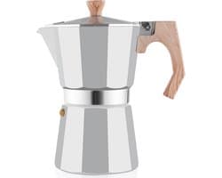 Wedrink Moka Stove Espressomachine, 9 kopjes, 6 kopjes, Italiaanse espressomachine, mokka-pot 300 ml - 450 ml, verbrandingsbestendig houten handvat (6 kopjes, zilver)