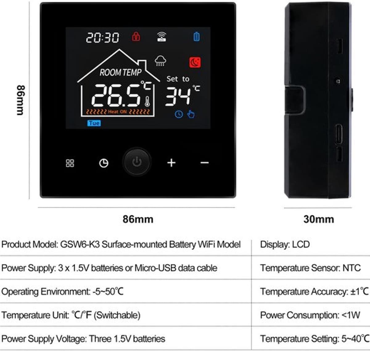 Intelligente wifi-thermostaat voor wandmontage voor ketel/verwarming — afbeelding 1