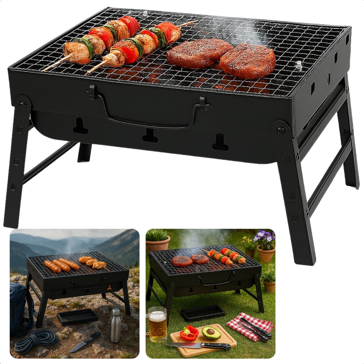 Cheqo® Opvouwbare Barbecue - Draagbare Houtskool Grill - Tafel Barbecue - Camping Barbecue - Gepoedercoat Staal - Compact En Lichtgewicht - Voor Strand En Park - Barbecue Voor Balkon - Kleine Draagbare Bbq — afbeelding 1