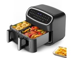 Heteluchtfriteuse XXL Dual Zone 10L (6L+4L) – 2800W, Airfryer met 12 programma’s, LED-display, voorverwarmfunctie & kijkvenster – veelzijdig en efficiënt