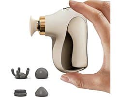 Mini massagepistool, spiermassager, stil en draagbaar, handmassageapparaat met 4 massagekoppen en 4 snelheden, elektrische rug- en nekmassager - platina.