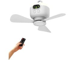 Allero Plafondventilator - Draagbare Ventilator - Wit - Met Afstandsbediening - 8000mAh - Elektrische Ventilator - Oplaadbaar