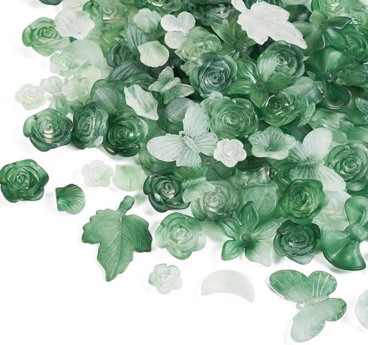 100 gram groene matte acryl kralen mix met bloemen, bogen, vlinders en bladeren voor het maken van unieke DIY sieraden en creatieve projecten — afbeelding 1