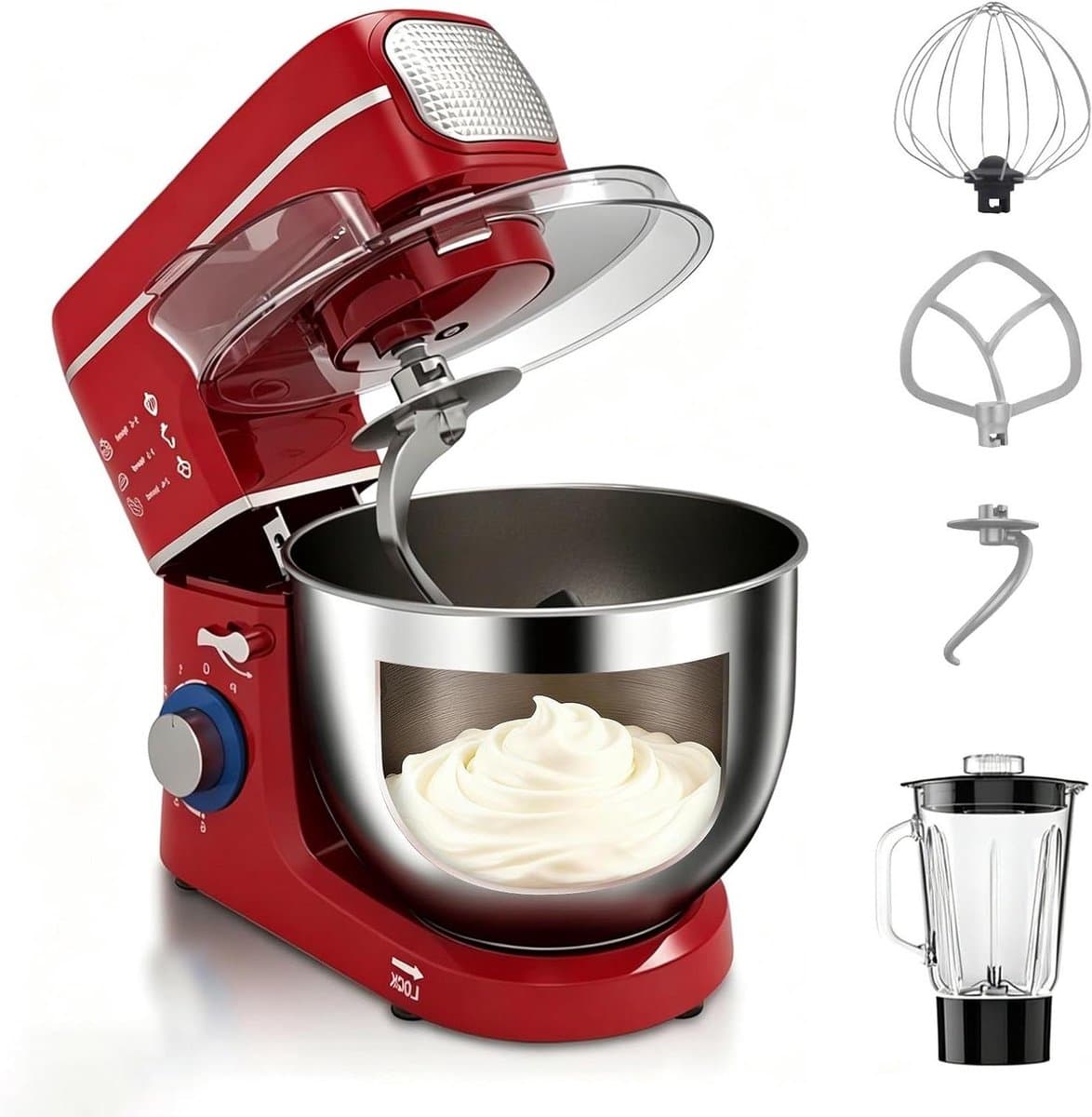 Keukenmixer - Bakmachine - Thuis bakken - 1400W motor - 10 liter kom - Rood — afbeelding 1