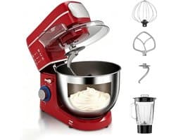 Keukenmixer - Bakmachine - Thuis bakken - 1400W motor - 10 liter kom - Rood